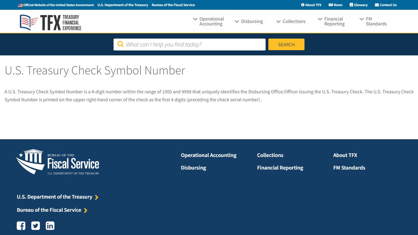 U.S. Treasury Check Symbol Number